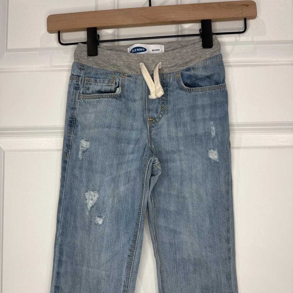 Old Navy Relaxed Distressed Jeans Light Wash Knit Waistband Size 4T Boys‎ Girls